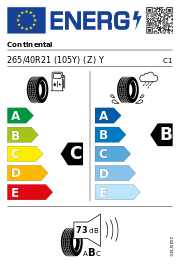 Continental Sportcontact 7 MO1 XL DEMO 265/40 R21 (105Y) (Z)Y – EU-Reifenlabel