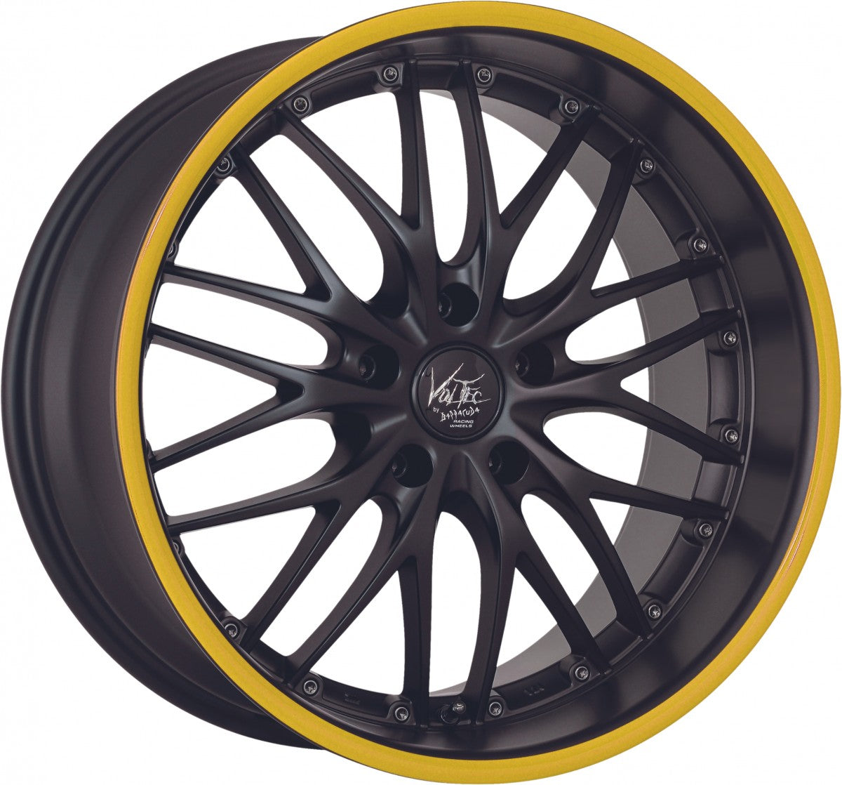 Barracuda Voltec T6 mattblack PureSports / Color Trim gelb Alufelge 8x18 Zoll ET30 LK 5x112 ML73.1