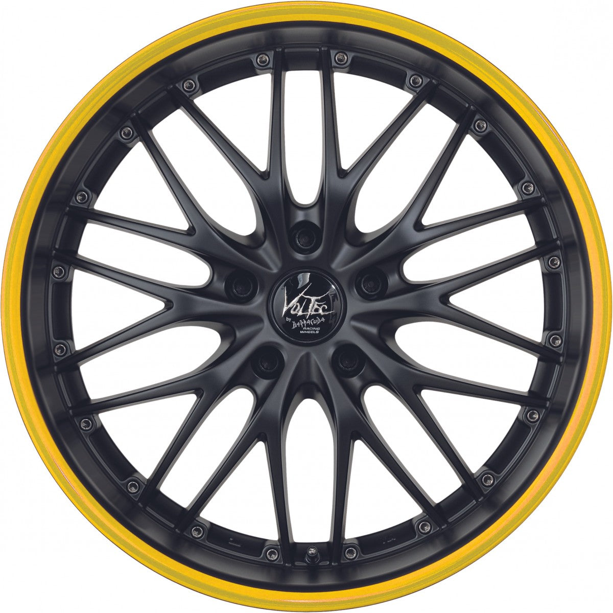 Barracuda Voltec T6 mattblack PureSports / Color Trim gelb Alufelge 8x18 Zoll ET30 LK 5x112 ML73.1 – Bild 2