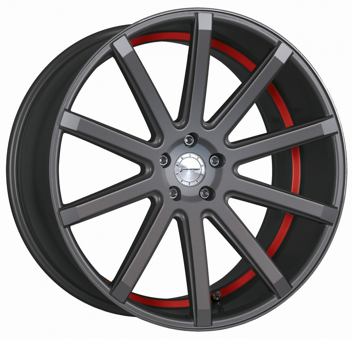 Corspeed Deville gunmetal / Undercut Color Trim rot Alufelge 10.5x21 Zoll ET15 LK 5x112 ML73.1