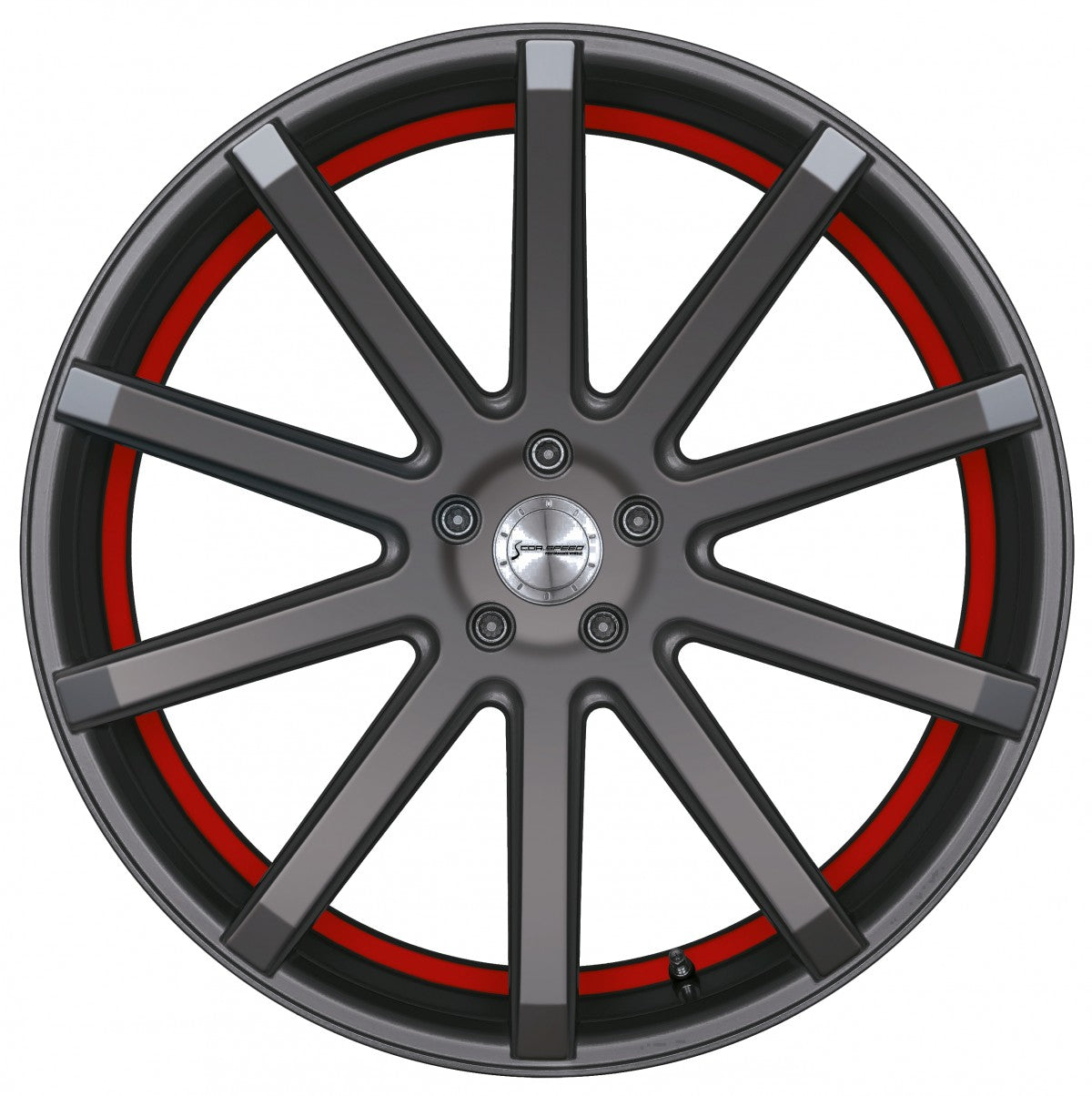 Corspeed Deville gunmetal / Undercut Color Trim rot Alufelge 10.5x21 Zoll ET15 LK 5x112 ML73.1 – Bild 2