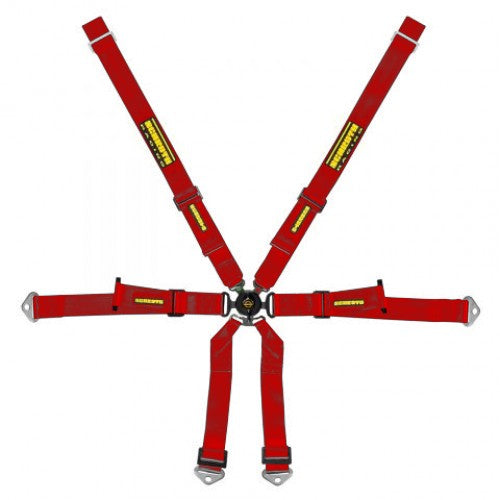 Schroth Profi Porsche 981 2x2 Pull Down rot mit schwarz/gelbem SCHROTH RACING Logo HANS