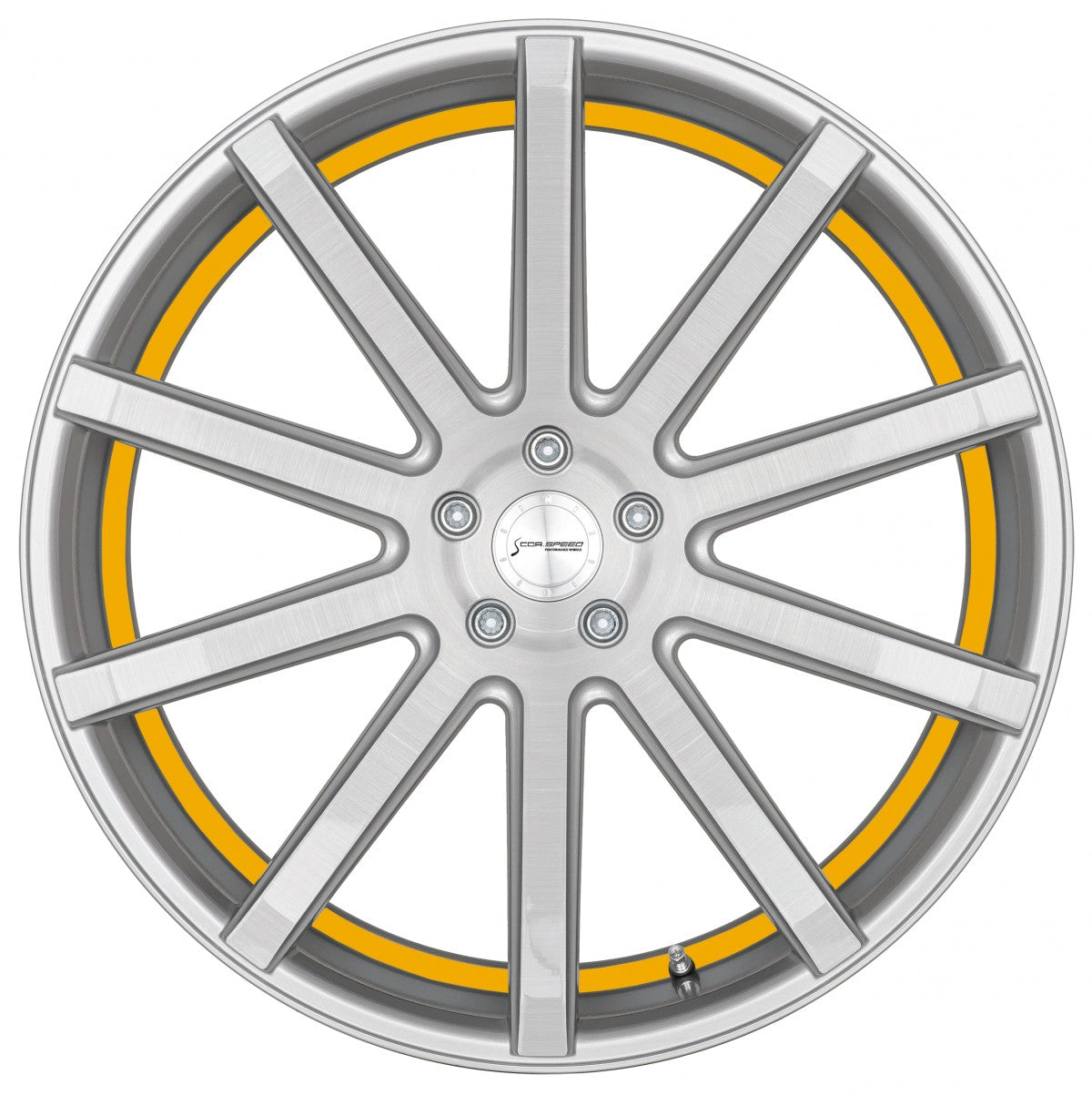 Corspeed Deville silver-brushed-surface / Undercut Color Trim gelb Alufelge 9x21 Zoll ET25 LK 5x114.3 ML73.1 – Bild 2