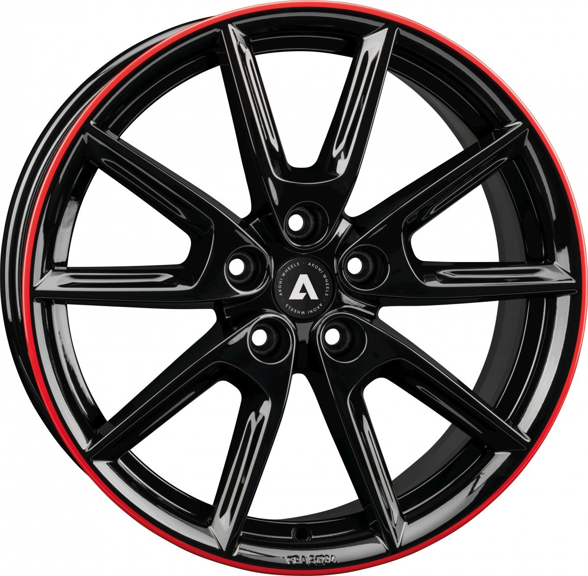 Akoni AK09 black glossy rim red Alufelge 8x19 Zoll ET45 LK 5x108 ML72.5