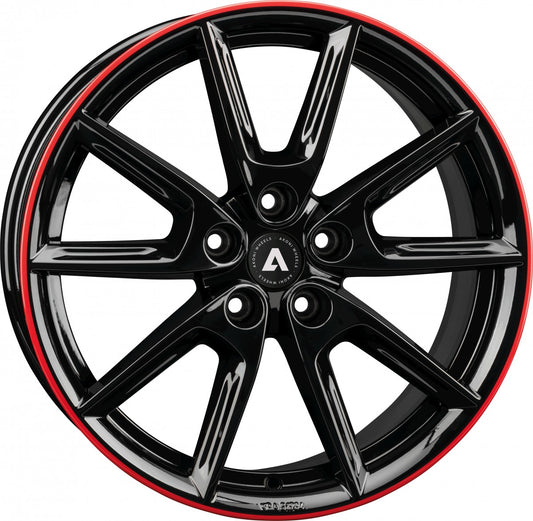 Akoni AK09 black glossy rim red Alufelge 8x19 Zoll ET45 LK 5x108 ML72.5