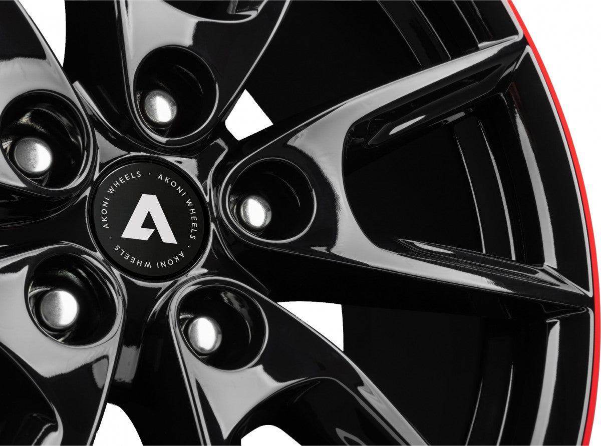 Akoni AK09 black glossy rim red Alufelge 8x19 Zoll ET45 LK 5x108 ML72.5 – Bild 4