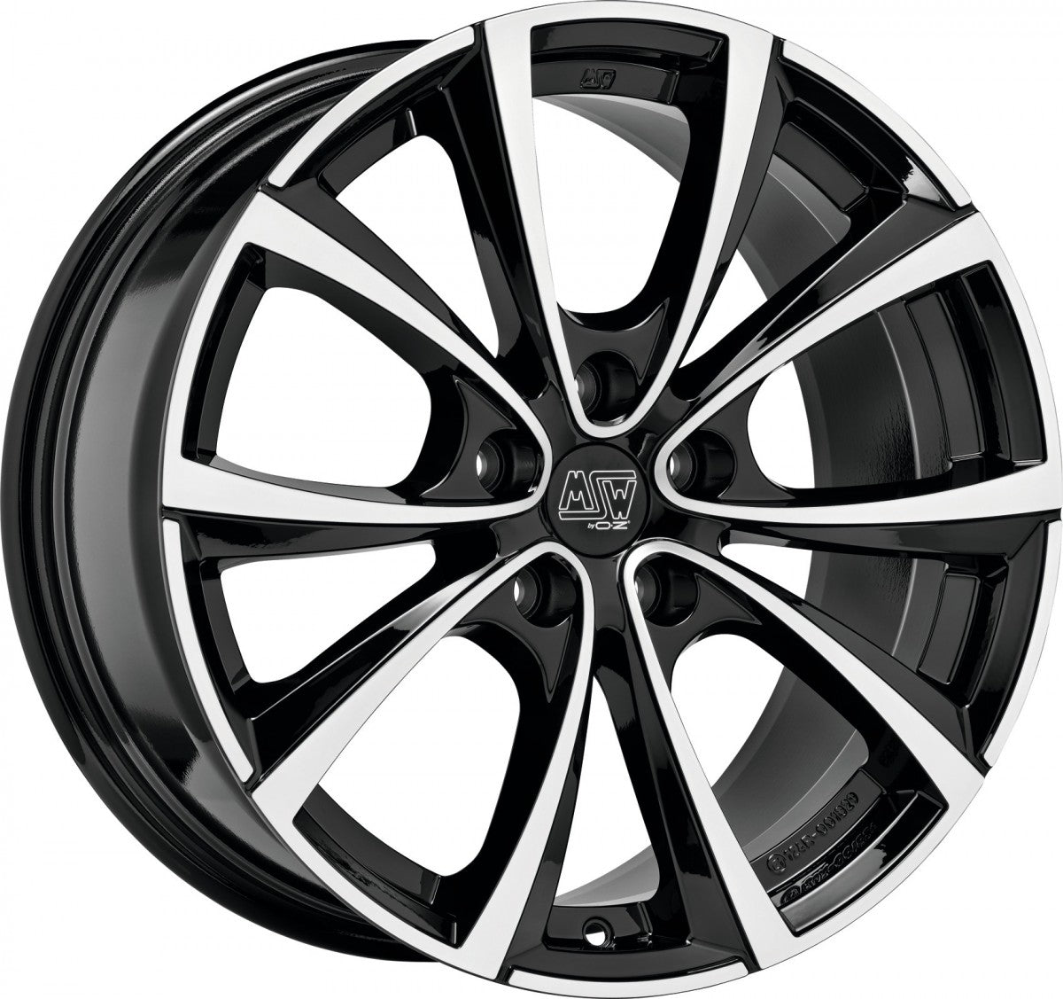 MSW 27 T gloss black full polished 9.5x20 ET45 - LK5/114.3 ML64.12