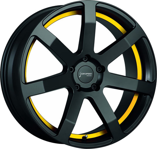 Corspeed Challenge mattblack PureSports / Undercut Color Trim gelb Alufelge 10x20 Zoll ET45 LK 5x114.3 ML73.1