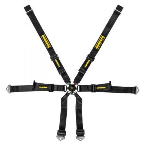 Schroth Profi Porsche 981 2x2 Pull Down schwarz mit schwarz/gelbem SCHROTH RACING Logo HANS
