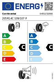 Continental Vanco 2 DOT21 205R14C 109/107P DOT DOT21 – EU-Reifenlabel