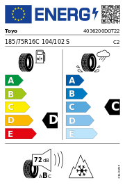 Toyo Observe Van 3PMSF DOT22 185/75R16C 104/102S DOT DOT22 – EU-Reifenlabel