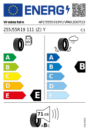Vredestein Ultrac Vorti+ XL DOT23 255/55 R19 111 (Z)Y DOT DOT23 – EU-Reifenlabel