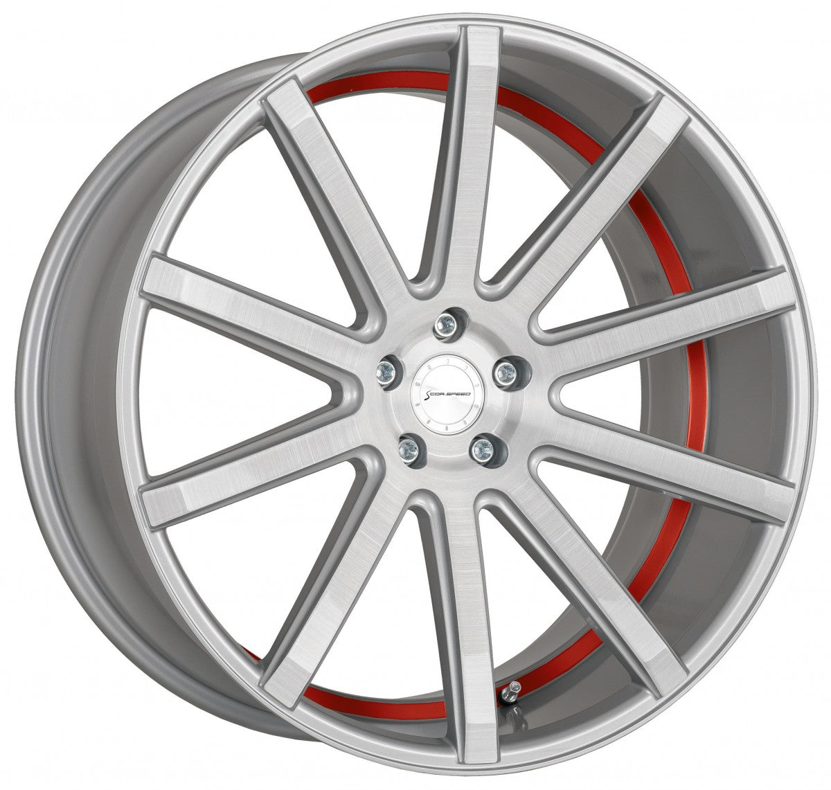 Corspeed Deville silver-brushed-surface / Undercut Color Trim rot Alufelge 9x21 Zoll ET25 LK 5x114.3 ML73.1