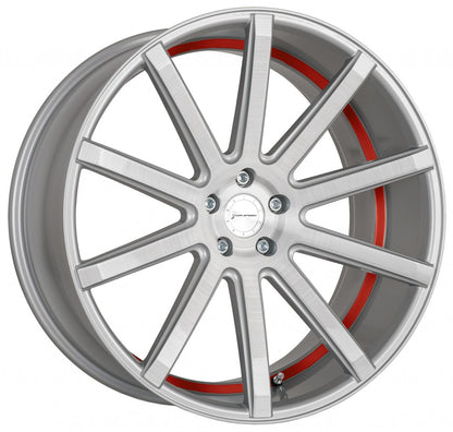 Corspeed Deville silver-brushed-surface / Undercut Color Trim rot Alufelge 9x21 Zoll ET25 LK 5x114.3 ML73.1