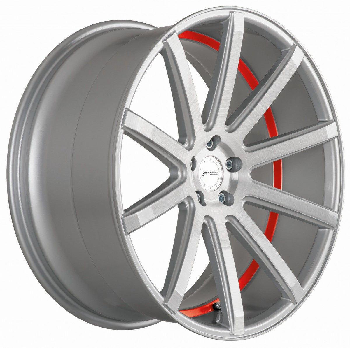 Corspeed Deville silver-brushed-surface / Undercut Color Trim rot Alufelge 9x21 Zoll ET25 LK 5x114.3 ML73.1 – Bild 3