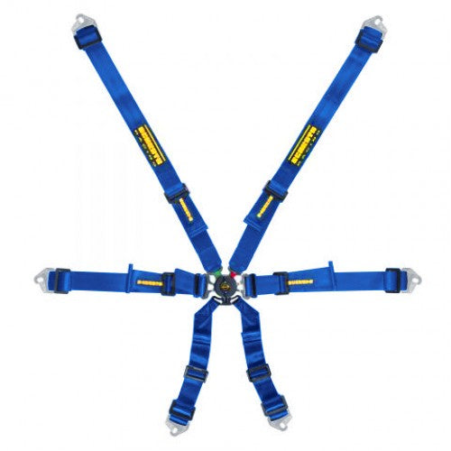 Schroth Flexi 2x2 blau mit schwarz/gelbem SCHROTH RACING Logo HANS