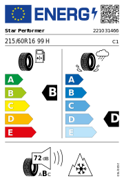 Star Performer Solar 4S XL 3PMSF DOT23 215/60 R16 99H DOT DOT23 – EU-Reifenlabel
