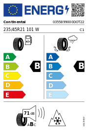 Continental WinterContact TS 870 P FR XL 3PMSF DOT22 235/45 R21 101W DOT DOT22 – EU-Reifenlabel