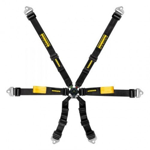 Schroth Enduro 2x2 schwarz mit schwarz/gelbem SCHROTH RACING Logo HANS