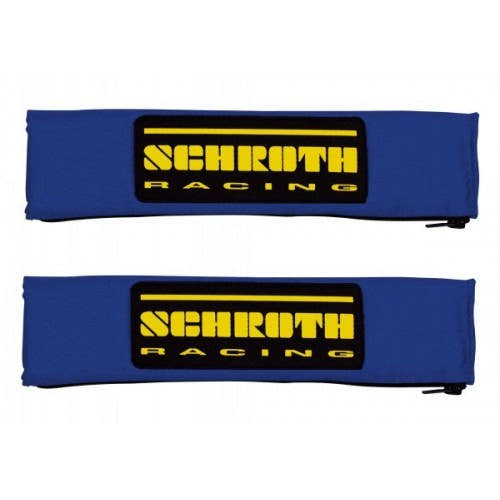 Schroth 2 Gurtpolster blau mit schwarz/gelbem SCHROTH RACING Logo