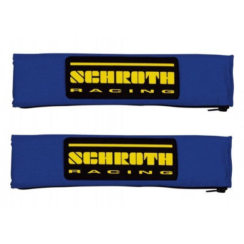 Schroth 2 Gurtpolster blau mit schwarz/gelbem SCHROTH RACING Logo