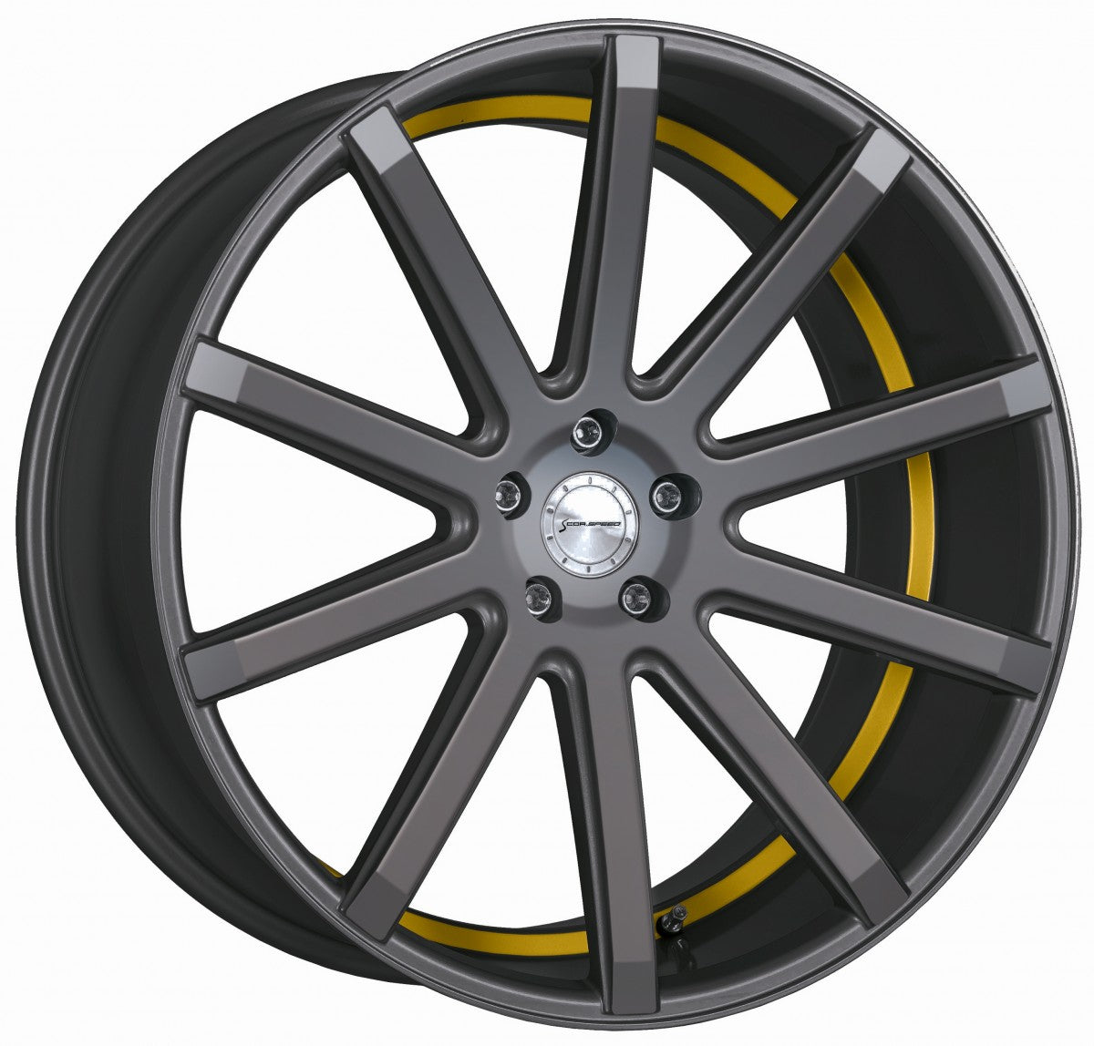 Corspeed Deville gunmetal / Undercut Color Trim gelb Alufelge 9x21 Zoll ET25 LK 5x112 ML73.1