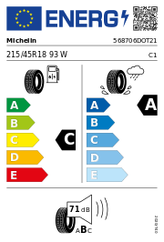 Michelin Primacy 4+ XL DOT21 215/45 R18 93W DOT DOT21 – EU-Reifenlabel