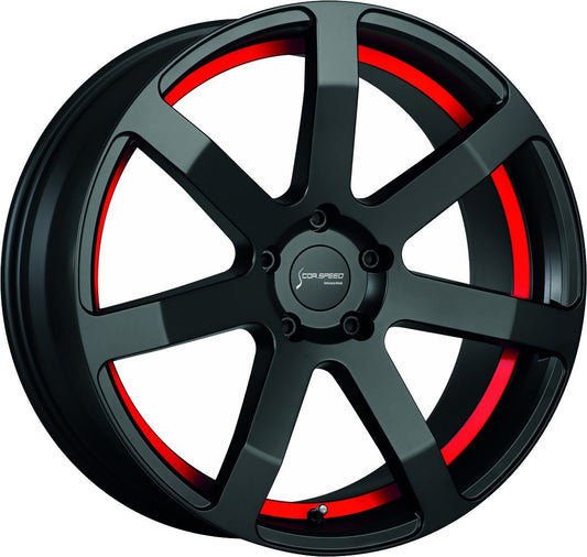 Corspeed Challenge mattblack PureSports / Undercut Color Trim rot Alufelge 10x20 Zoll ET45 LK 5x114.3 ML73.1